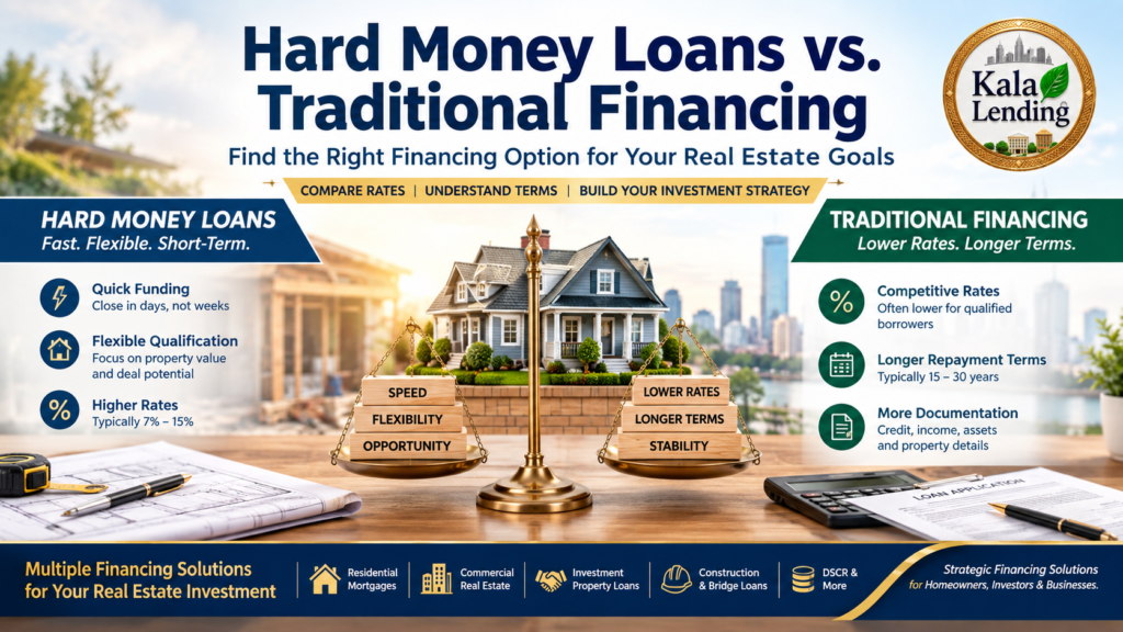 Hard Money Loans vs Traditional Financing comparison for real estate investors with Kala Lending