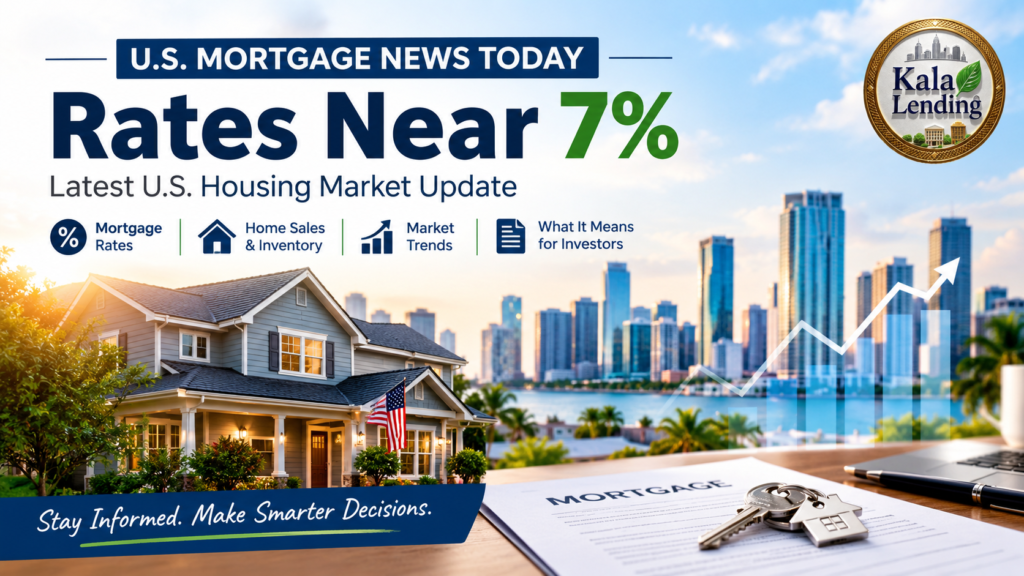 US mortgage news today rates near 7 percent and housing market update with Kala Lending logo
